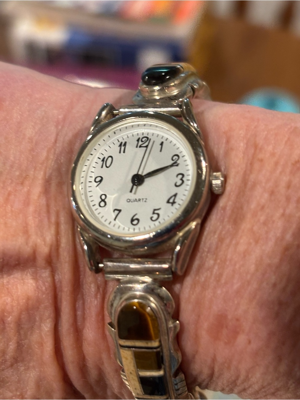 Silver Quartz Women's Bracelet Watch with sterling silver bracelet withWhite Dia